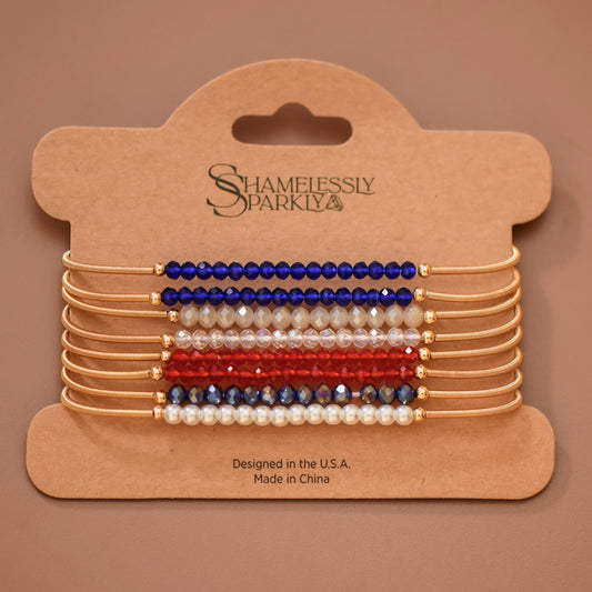 Patriotic Boho Layered Guitar String Bracelet Set - 8074