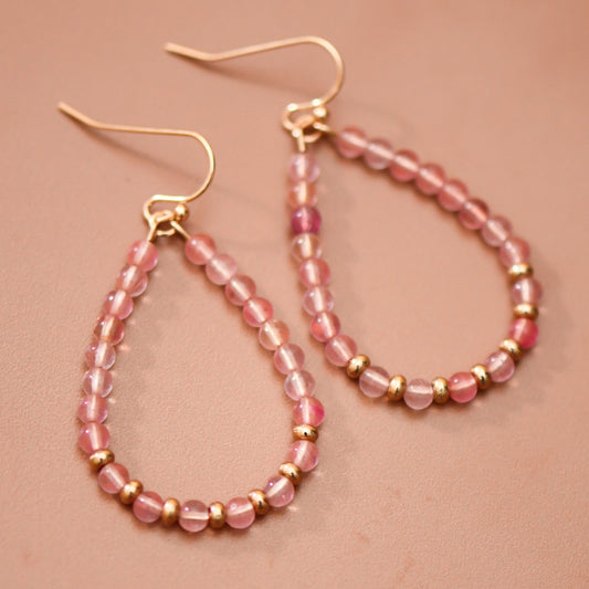 Natural Stone Beaded Teardrop Wire Earrings - 7286
