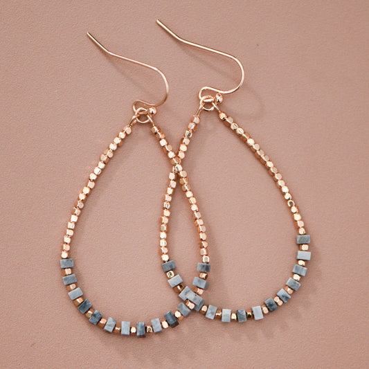 Gold Plated Brass and Natural Stone Drop Earrings – 8083