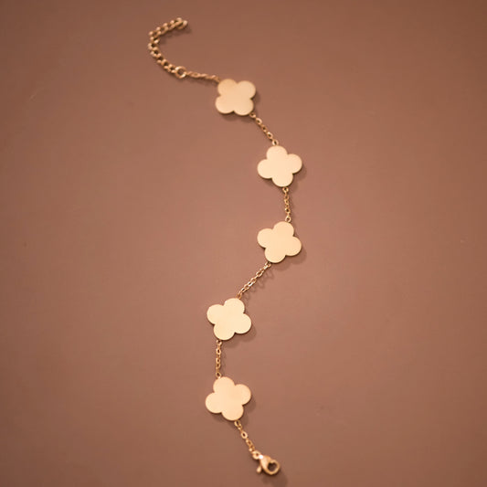 18K Gold Plated Stainless Steel Quatrefoil Chain Bracelet – 7954