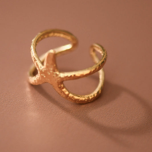 18K Gold PVD Plated Stainless Steel Starfish Ring – 8041