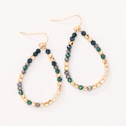 Green & Gray Crystal Beaded Teardrop Earrings – 8106