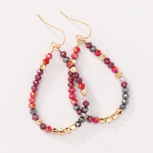 Red & Burgundy Crystal Beaded Teardrop Earrings – 8104
