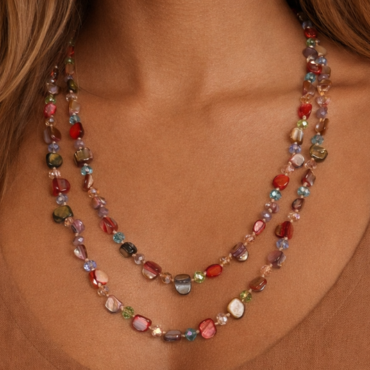 Long Multicolor Shell Bead Necklace – 7251