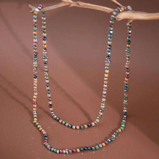 Boho Long Colorful Glass Crystal Necklace – 7252
