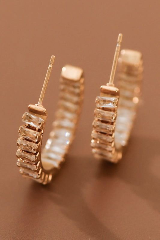 18K Gold Plated Stainless Steel Rhinestone Hoop Earrings - 7983