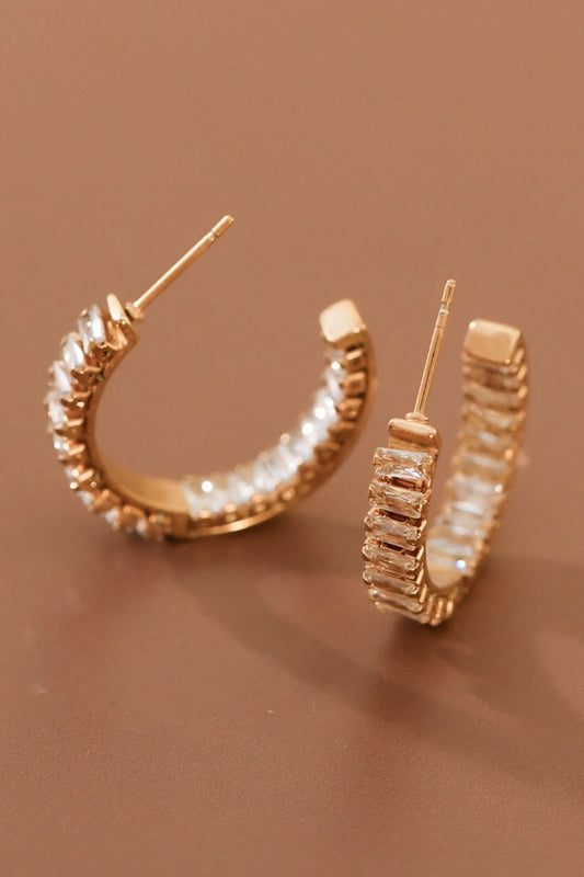 18K Gold Plated Stainless Steel Rhinestone Hoop Earrings - 7983