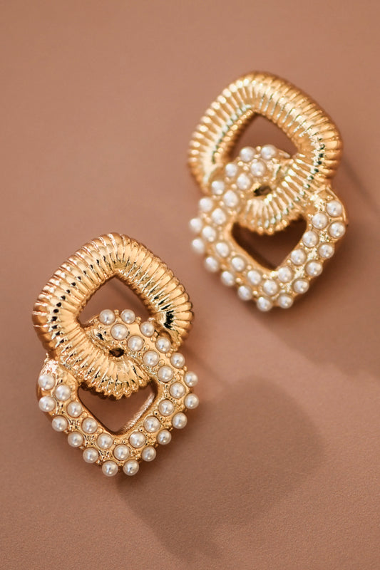 18K Gold Plated Pearl Geometric Stainless Steel Earrings - 7948