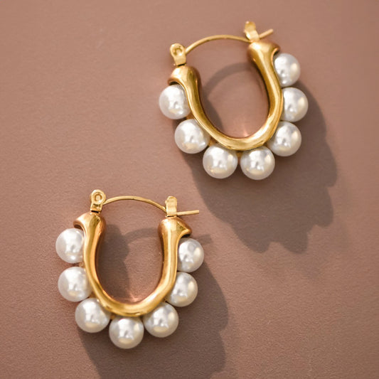 18K Gold Plated Waterproof Stainless Steel Hoop Earrings - 7019