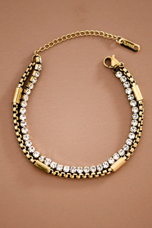 18K Gold Plated Waterproof Stainless Steel Chain Bracelet - 7364