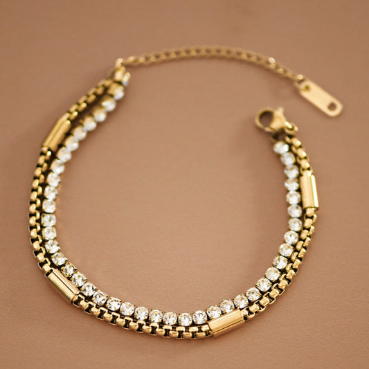 18K Gold Plated Waterproof Stainless Steel Chain Bracelet - 7364