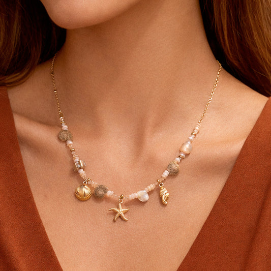 18K Gold PVD Plated Stainless Steel Beach Charm Necklace – 8022