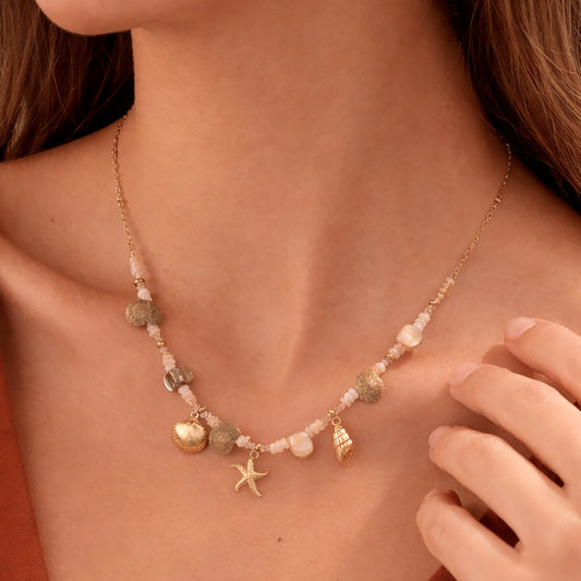 18K Gold PVD Plated Stainless Steel Beach Charm Necklace – 8022