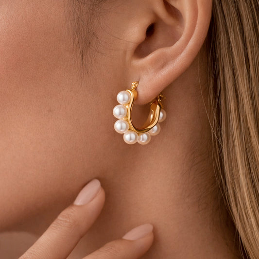 18K Gold Plated Waterproof Stainless Steel Hoop Earrings - 7019