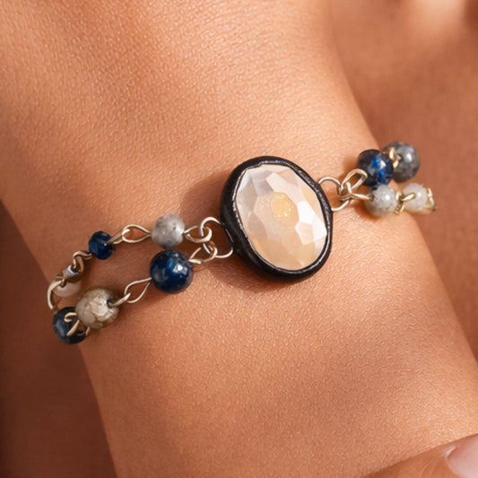 Bohemian Gemstone Beaded Bracelet with Crystal Accent – 8059