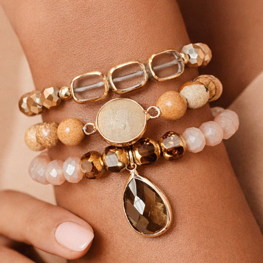 Boho Beaded Bracelet Set with Mixed Natural Stones – 8058