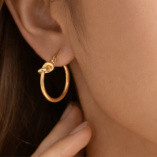 18K Gold Plated Waterproof Stainless Steel Hoop Earrings - 7076