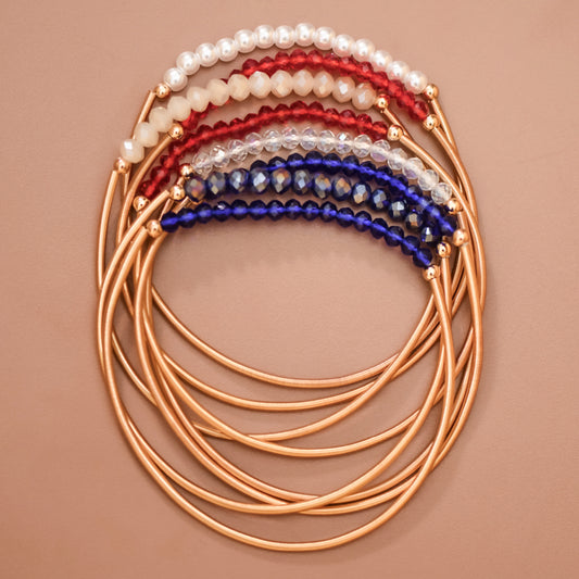 Patriotic Boho Layered Guitar String Bracelet Set - 8074