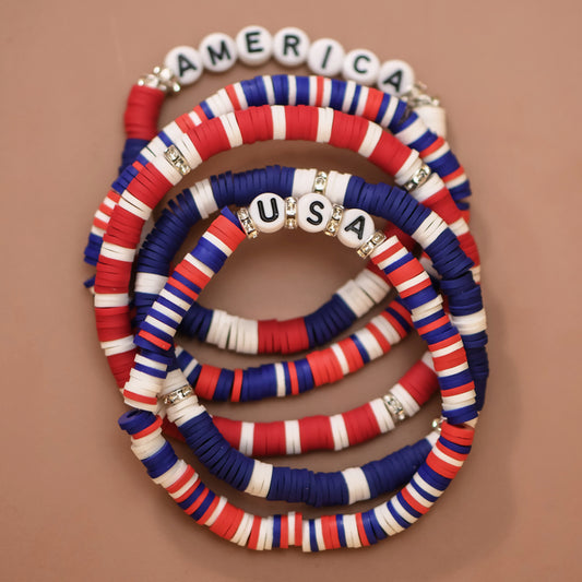 Red White Blue USA 4th of July Stretch Bracelet Stack – 8069