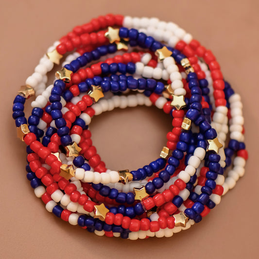 Patriotic Americana Red White Blue Seed Bead Bracelet Set – 8070