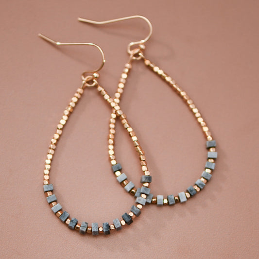 Gold Plated Brass and Natural Stone Drop Earrings – 8083