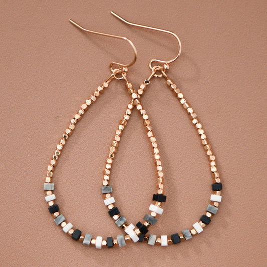Gold Plated Brass and Natural Stone Drop Earrings – 8084