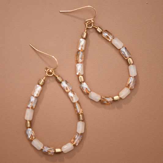 Teardrop Wire Beaded Glass Crystal Earrings - 7276