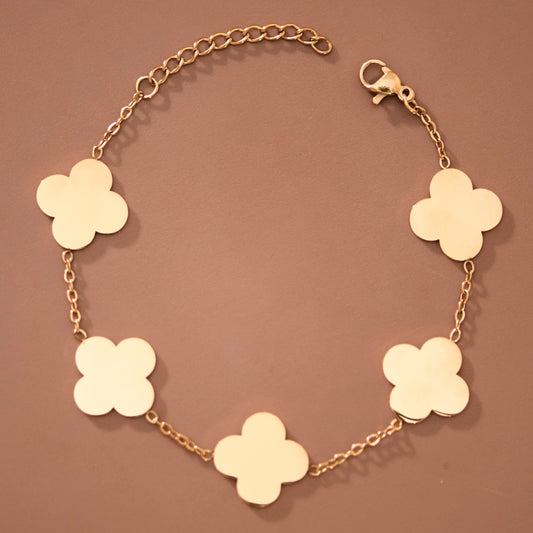 18K Gold Plated Stainless Steel Quatrefoil Chain Bracelet – 7954