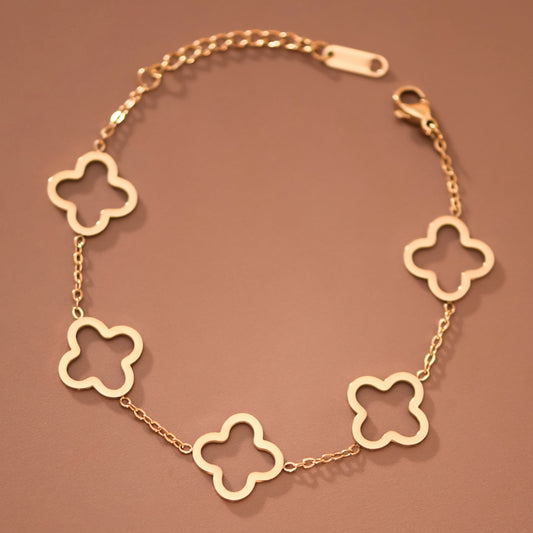 18K Gold Plated Stainless Steel Quatrefoil Chain Bracelet – 7953