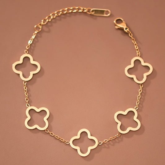18K Gold Plated Stainless Steel Quatrefoil Chain Bracelet – 7953