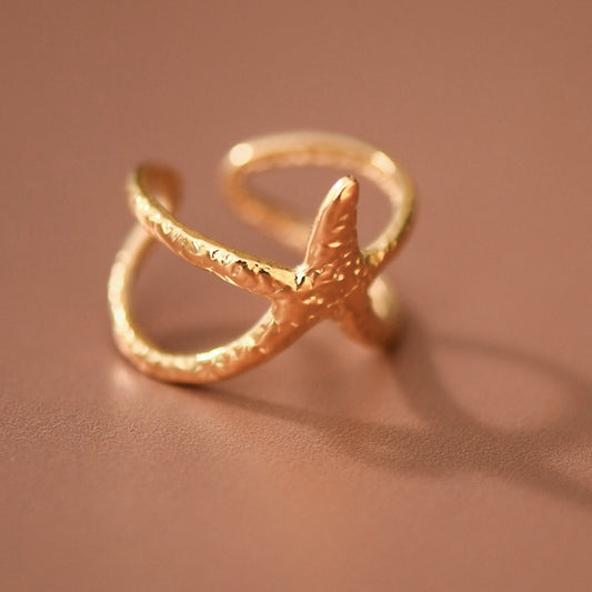 18K Gold PVD Plated Stainless Steel Starfish Ring – 8041