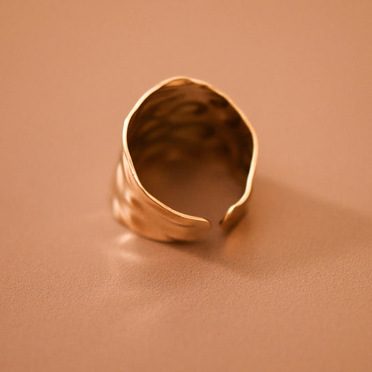 18K Gold Plated Stainless Steel Textured Band Ring – 8016