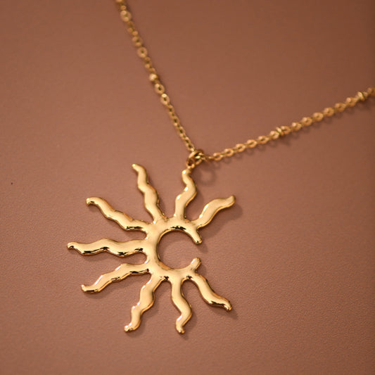 18K Gold PVD Plated Stainless Steel Celestial Sun Necklace – 8052