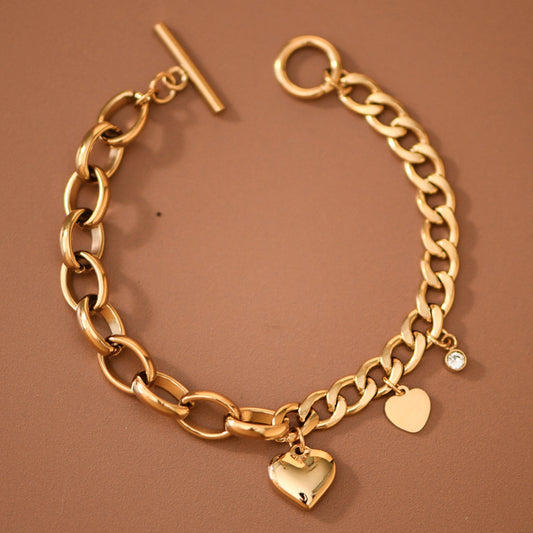 18K Gold PVD Plated Stainless Steel Toggle Heart Bracelet – 8047