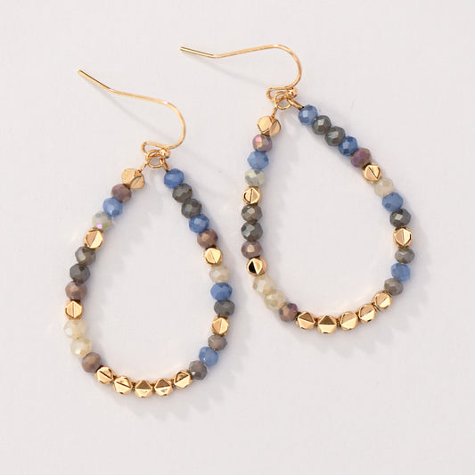 Smoky Blue Glass Crystal Beaded Teardrop Earrings – 8113