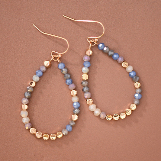 Smoky Blue Glass Crystal Beaded Teardrop Earrings – 8113