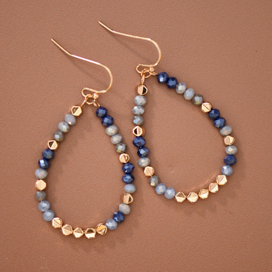 Blue & Gray Crystal Beaded Teardrop Earrings – 8107