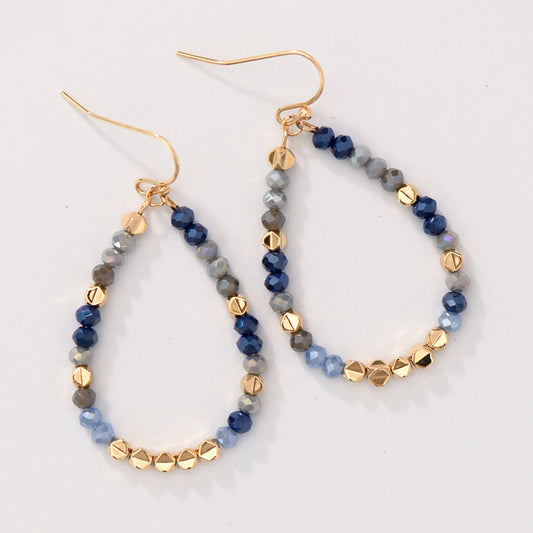 Blue & Gray Crystal Beaded Teardrop Earrings – 8107