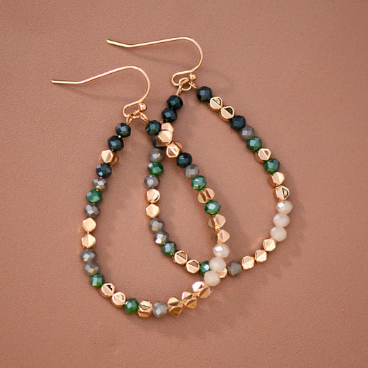 Green & Gray Crystal Beaded Teardrop Earrings – 8106