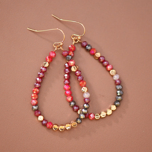 Red & Burgundy Crystal Beaded Teardrop Earrings – 8104
