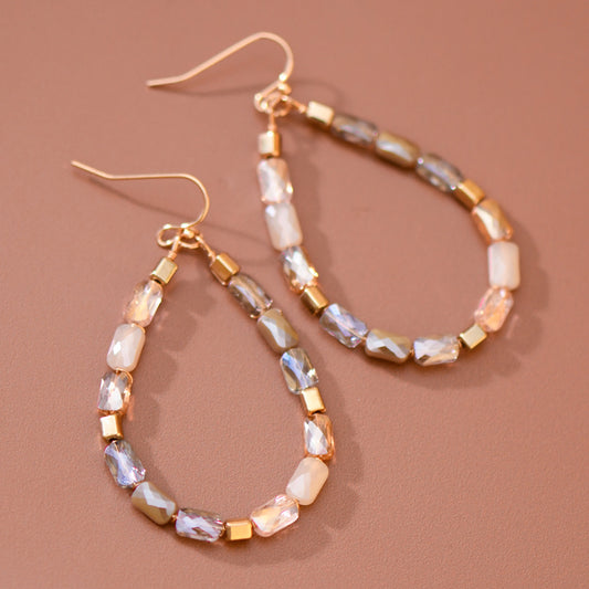 Teardrop Wire Beaded Glass Crystal Earrings - 8180