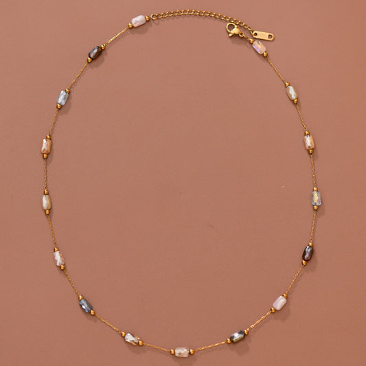18K Gold PVD Plated Stainless Steel Multicolored Crystal Chain Necklace – 8102