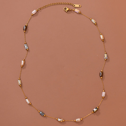 18K Gold PVD Plated Stainless Steel Multicolored Crystal Chain Necklace – 8102