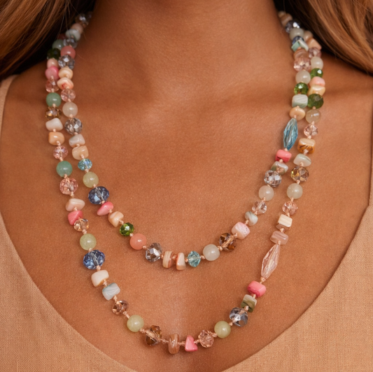 Long Mixed Stone and Crystal Necklace – 7249
