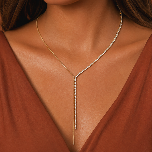 18K Gold PVD Plated Stainless Steel Dainty Lariat Necklace – 8051