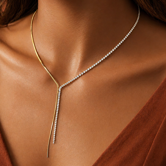 18K Gold PVD Plated Stainless Steel Dainty Lariat Necklace – 8051