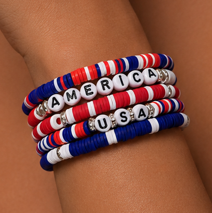 Red White Blue USA 4th of July Stretch Bracelet Stack – 8069