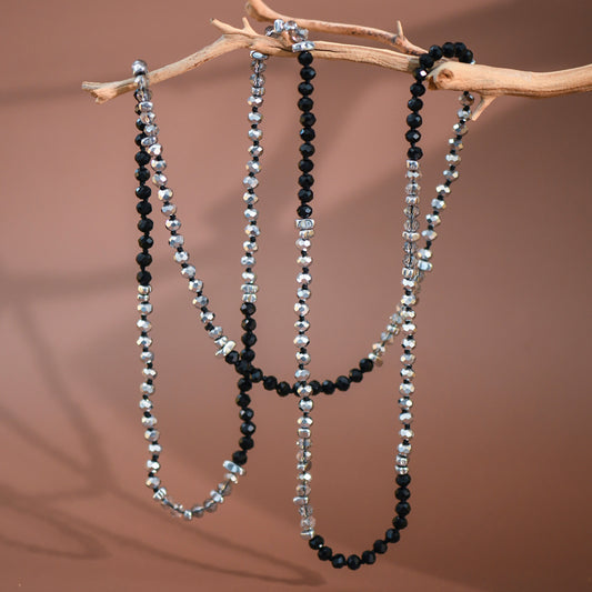 Black and Silver Crystal Beaded Long Necklace – 7253