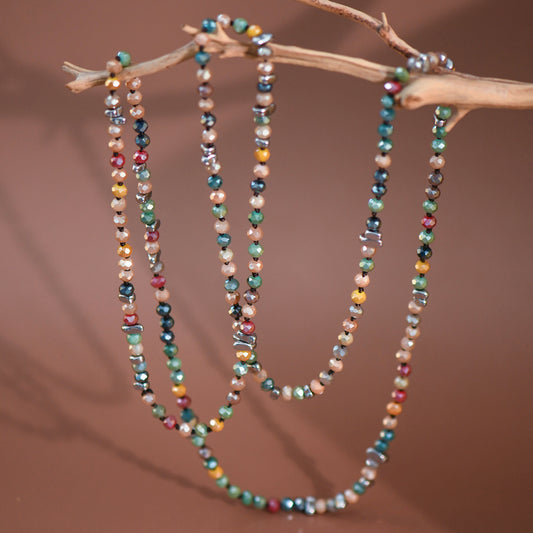 Boho Long Colorful Glass Crystal Necklace – 7252
