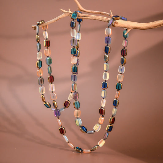Long Colorful Square Glass Crystal Necklace – 7244